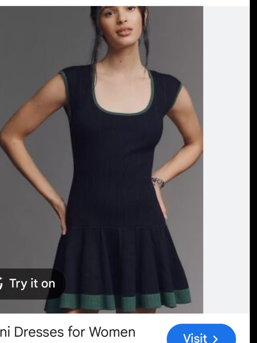 Maeve Navy Knit Dress with Green Trim